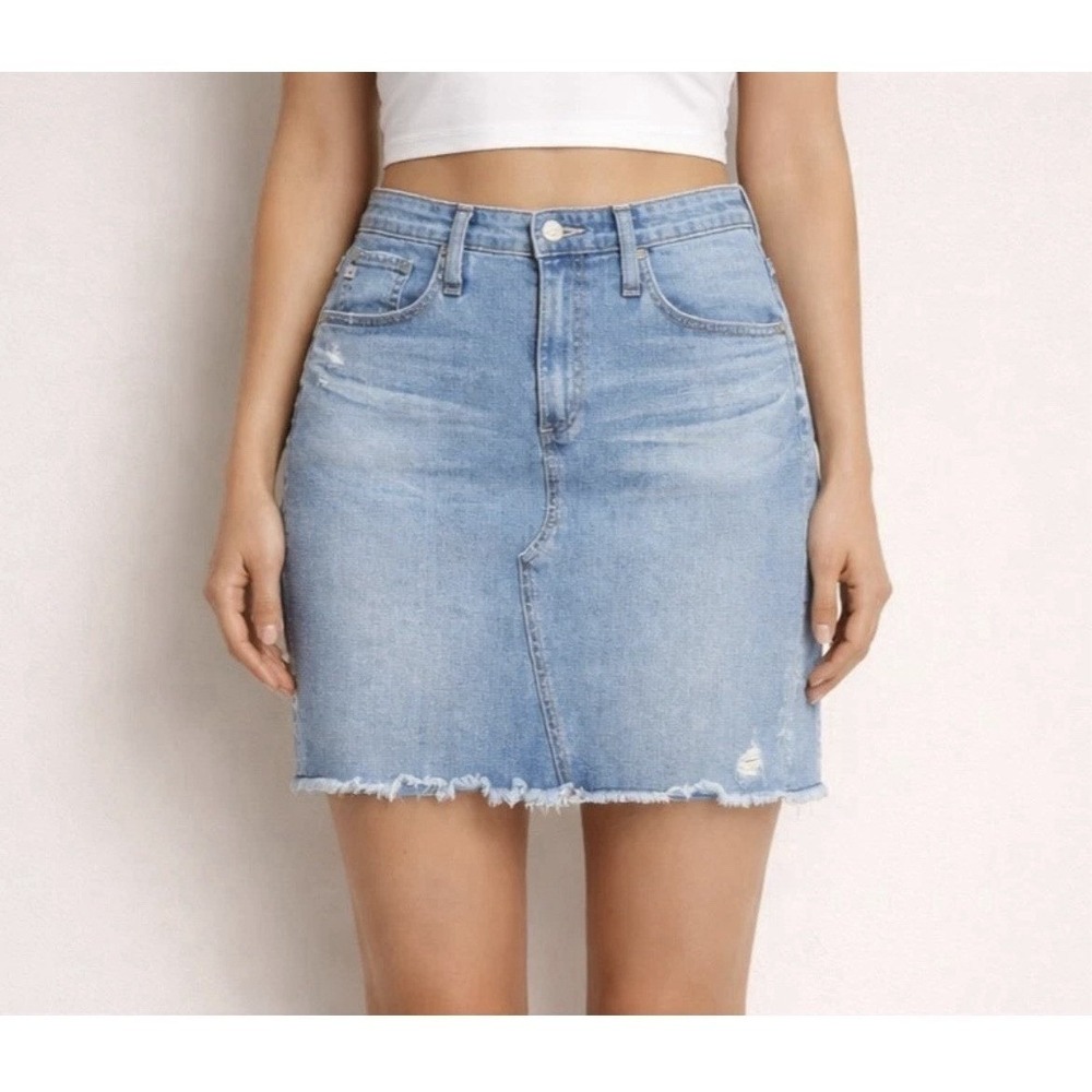 AG‎ Adriano Goldschmied The Erin Denim Pencil Skirt Size 30 Distressed Raw Hem